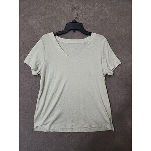 J Jill Pima Slub Knit V-Neck Tee Womens Large Yellow Stretch 100% Cotton